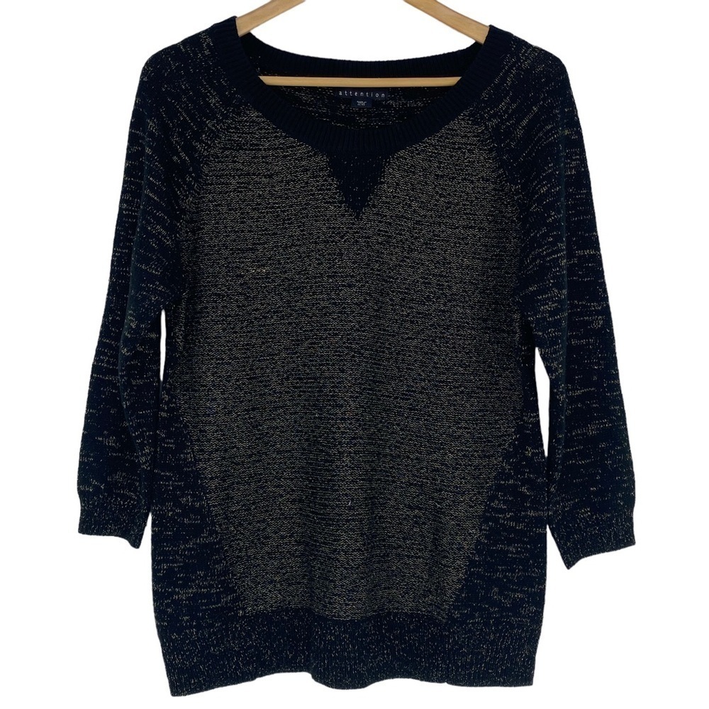 Attention black & gold metallic lightweight crew neck sweater sz XL